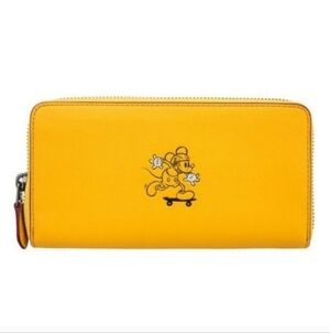 Coach x Disney Mickey Mouse Skateboard Yellow Leather Accordion Zip Wallet